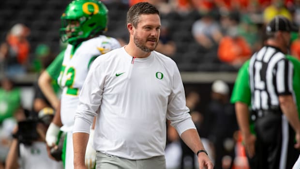 Oregon head coach Dan Lanning walks the field ahead of the game as the Oregon State Beavers host the Oregon Ducks