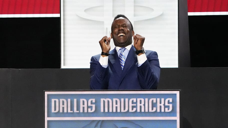 Four-time All-Star and Dallas representative Rolando Blackman reacts after the Mavericks earned the No. 1 NBA draft pick during the draft lottery. | David Banks-Imagn Images