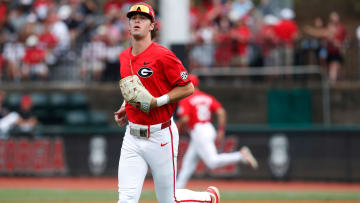Georgia's Charlie Condon (24) takes the field at the start of a NCAA Athens Regional baseball game against UNCW in Athens, Ga., on Saturday, June 1, 2024. Georgia won 11-2.