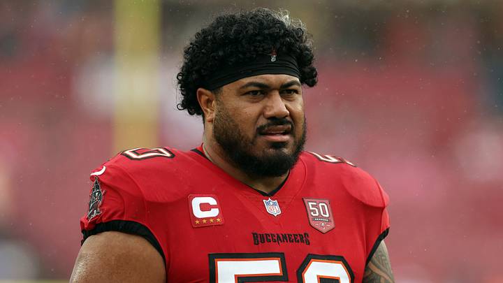 Jan 3, 2026; Tampa, Florida, USA; Tampa Bay Buccaneers defensive tackle Vita Vea (50) warms up before the game against the Carolina Panthers at Raymond James Stadium. Mandatory Credit: Nathan Ray Seebeck-Imagn Images