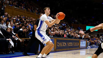 Wofford v Duke; Duke basketball forward Cooper Flagg attempts a 3-point shot