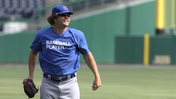 Apr 11, 2021; Pittsburgh, Pennsylvania, USA;  Chicago Cubs relief pitcher Andrew Chafin (39) reacts on the field before playing the Pittsburgh Pirates at PNC Park. Mandatory Credit: Charles LeClaire-Imagn Images