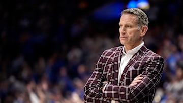 Alabama head coach Nate Oats works with his team against Kentucky during the first half of a Southeastern Conference tournament quarterfinal game at Bridgestone Arena in Nashville, Tenn., Friday, March 14, 2025.