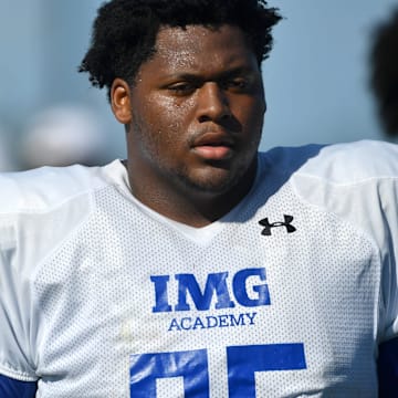 Defensive lineman Cameron McHaney (#95) during practice on Friday, Aug. 2, 2024 on IMG Academy Football Media Day in Bradenton, Florida.