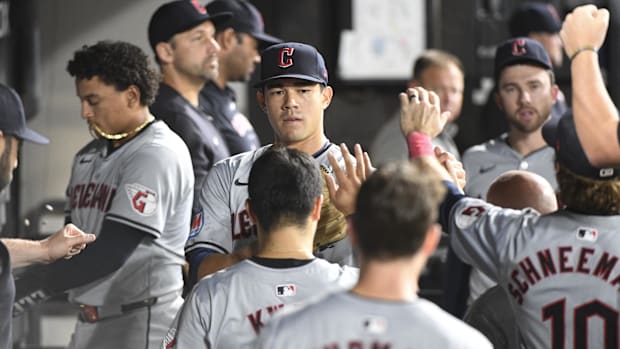 Joey Cantillo reacts in the dugout 