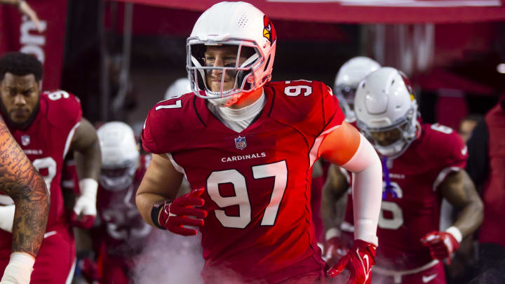 Dec 12, 2022; Glendale, Arizona, USA; Arizona Cardinals linebacker Cameron Thomas (97) against the New England Patriots at State Farm Stadium. Mandatory Credit: Mark J. Rebilas-USA TODAY Sports