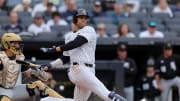 May 18, 2024; Bronx, New York, USA; New York Yankees right fielder Juan Soto (22) follows through.