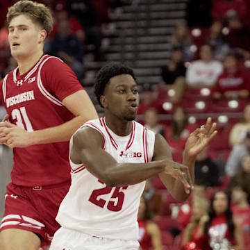 John Blackwell (25) is shown during a Wisconsin men’s basketball scrimmage Sunday, October 19, 2025 at the Kohl Center in Madison, Wisconsin.
