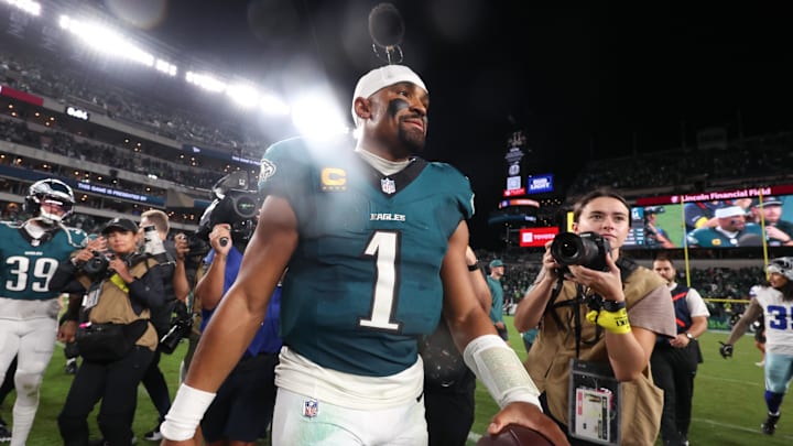 Jalen Hurts addressed the Jalen Carter spitting incident after the Eagles' win over the Cowboys. Jalen Hurts addressed the Jalen Carter spitting incident after the Eagles' win over the Cowboys.
