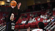 TCU's Sedona Prince shoots against Texas Tech in a Big 12 women's basketball game Saturday, Jan. 11, 2025, at United Supermarkets Arena.
