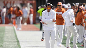 Sep 13, 2025; Austin, Texas, USA; Texas Longhorns head coach Steve Sarkisian during the first half against the Texas El Paso Miners at Darrell K Royal-Texas Memorial Stadium. Mandatory Credit: Scott Wachter-Imagn Images