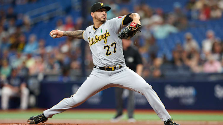 May 4, 2023; St. Petersburg, Florida, USA;  Pittsburgh Pirates starting pitcher Vince Velasquez (27)