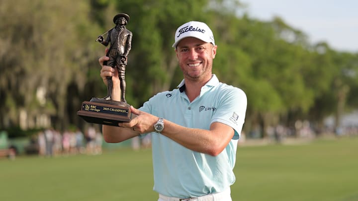 Justin Thomas following his victory at the 2025 RBC Heritage at Harbour Town Golf Links