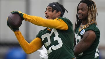 Green Bay Packers cornerback Jaire Alexander (23) is shown during organized team activities Tuesday, May 21, 2024 in Green Bay, Wisconsin.