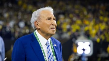 Jan 8, 2024; Houston, TX, USA; ESPN analyst Lee Corso in attendance of the Washington Huskies against the Michigan Wolverines during the 2024 College Football Playoff national championship game at NRG Stadium. Mandatory Credit: Mark J. Rebilas-USA TODAY Sports