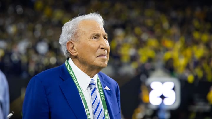 Jan 8, 2024; Houston, TX, USA; ESPN analyst Lee Corso in attendance of the Washington Huskies against the Michigan Wolverines during the 2024 College Football Playoff national championship game at NRG Stadium. Mandatory Credit: Mark J. Rebilas-USA TODAY Sports