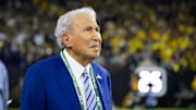 Jan 8, 2024; Houston, TX, USA; ESPN analyst Lee Corso in attendance of the Washington Huskies against the Michigan Wolverines during the 2024 College Football Playoff national championship game at NRG Stadium. 