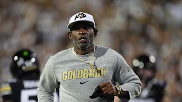 Sep 20, 2025; Boulder, Colorado, USA; Colorado Buffaloes head coach Deion Sanders before the game against the Wyoming Cowboys at Folsom Field. Mandatory Credit: Ron Chenoy-Imagn Images