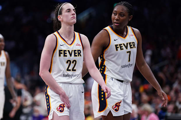 Indiana Fever guard Caitlin Clark (22) and center Aliyah Boston (7)