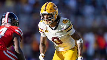 Oct 18, 2025; Tempe, Arizona, USA; Arizona State Sun Devils wide receiver Jordyn Tyson (0) against the Texas Tech Red Raiders at Mountain America Stadium. Mandatory Credit: Mark J. Rebilas-Imagn Images