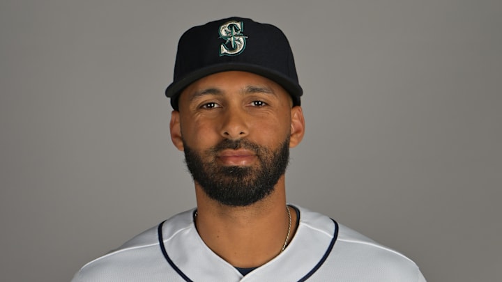 Feb 19, 2026; Peoria, AZ, USA;  Seattle Mariners center fielder Brennen Davis (78) during spring training photo day in Peoria, AZ. Mandatory Credit: Jayne Kamin-Oncea-Imagn Images