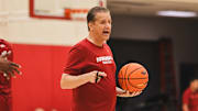 Arkansas Razorbacks coach John Calipari at practice on the Eddie Sutton Practice Court in Fayetteville, Ark.