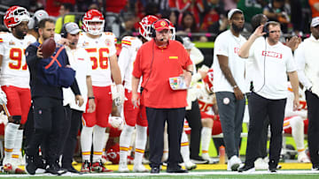 Feb 9, 2025; New Orleans, LA, USA; Kansas City Chiefs head coach Andy Reid on the sideline against the Philadelphia Eagles in the first quarter in Super Bowl LIX at Ceasars Superdome.
