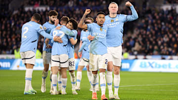Erling Haaland (far right) and Savinho were on target for Man City