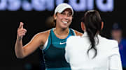Jan 24, 2025; Melbourne, Victoria, Australia; Madison Keys of United States of America interview after her match against Iga Swiatek of Poland in the semifinals of the women's singles at the 2025 Australian Open at Melbourne Park. Mandatory Credit: Mike Frey-Imagn Images