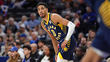 Mar 14, 2025; Philadelphia, Pennsylvania, USA; Indiana Pacers guard Tyrese Haliburton (0) looks on against the Philadelphia 76ers in the second quarter at Wells Fargo Center. Mandatory Credit: Kyle Ross-Imagn Images