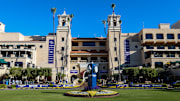 Oct 30, 2025; Del Mar, CA, USA;2025 Breeders Cup Championship logos in the saddling paddock at Del Mar Thoroughbred Club. 