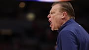 Mar 17, 2024; Minneapolis, MN, USA; Illinois Fighting Illini head coach Brad Underwood  coaches in the first half against the Wisconsin Badgers  at Target Center. Mandatory Credit: Matt Krohn-Imagn Images