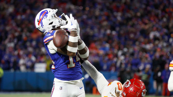 Buffalo Bills wide receiver Stefon Diggs (14) can   t make the catch on this deep throw by Josh Allen.