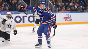 Ivan Demidov (91) SKA Hockey Club seen in action during the...