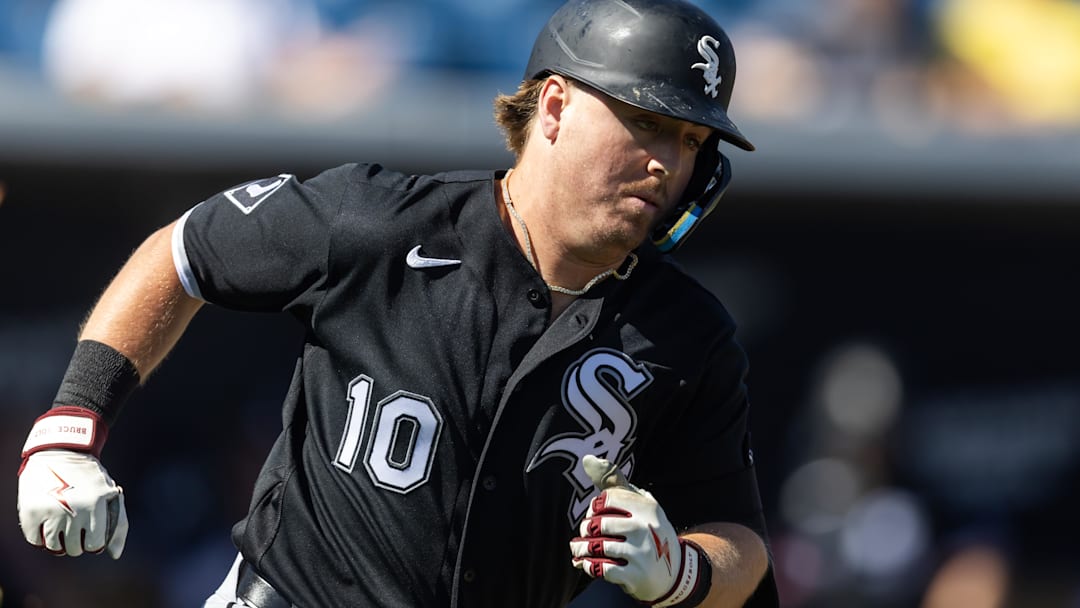 Feb 27, 2026; Phoenix, Arizona, USA; Chicago White Sox second baseman Chase Meidroth against the Milwaukee Brewers during a spring training game at American Family Fields of Phoenix. Mandatory Credit: Mark J. Rebilas-Imagn Images