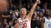 Nebraska guard Keisei Tominaga (30) competes in the 3-point contest during the 2024 State Farm College Slam Dunk & 3-Point Championships at GCU in Phoenix on April 4, 2024.