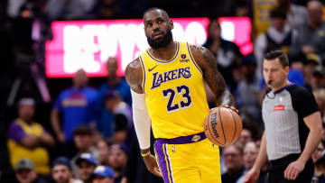 Apr 29, 2024; Denver, Colorado, USA; Los Angeles Lakers forward LeBron James (23) in the third quarter against the Denver Nuggets during game five of the first round for the 2024 NBA playoffs at Ball Arena. Mandatory Credit: Isaiah J. Downing-USA TODAY Sports