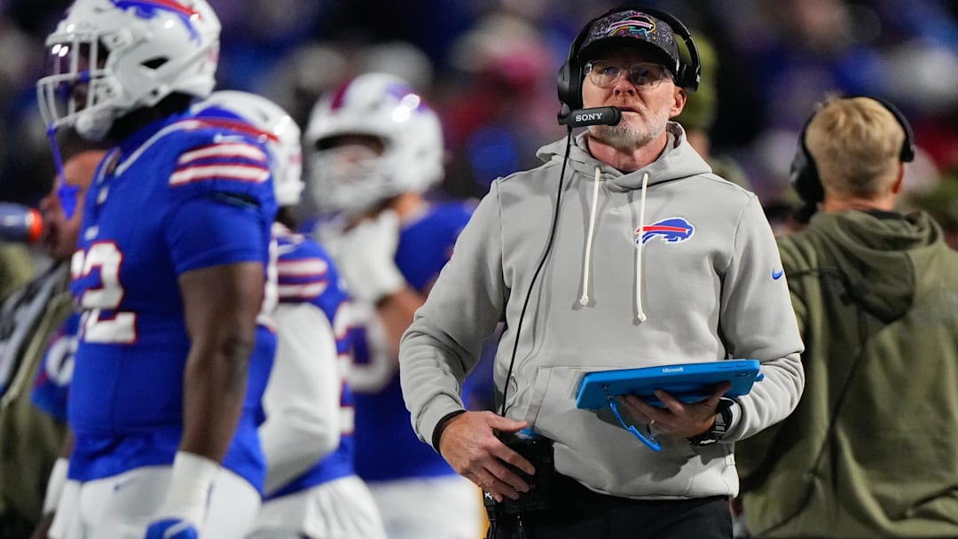 Buffalo Bills head coach Sean McDermott looks on during the second quarter against the Kansas City Chiefs at Highmark Stadium.