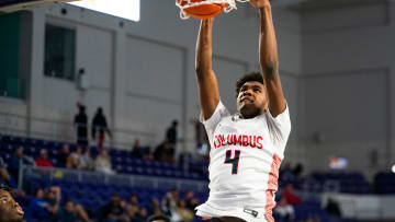 Columbus Explorers guard Jase Richardson dunks during the third quarter of a game against the Archbishop Ryan Raiders during the 50th annual City of Palms Classic at Suncoast Credit Union Arena in Fort Myers on Tuesday, Dec. 19, 2023.