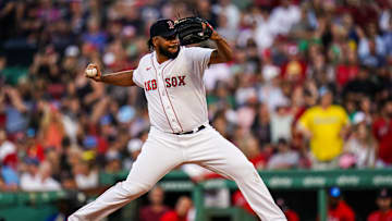 Aug 30, 2023; Boston, Massachusetts, USA; Boston Red Sox relief pitcher Kenley Jansen (74) throws
