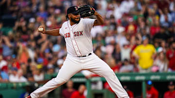 Aug 30, 2023; Boston, Massachusetts, USA; Boston Red Sox relief pitcher Kenley Jansen (74) throws a