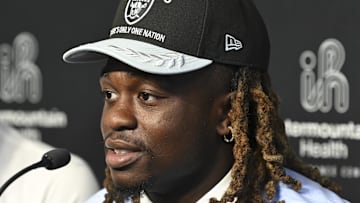 Apr 25, 2025; Henderson, NV, USA; Las Vegas Raiders first round draft pick in the 2025 NFL Draft Ashton Jeanty, speaks to the media at Intermountain Health Performance Center. Mandatory Credit: Candice Ward-Imagn Images