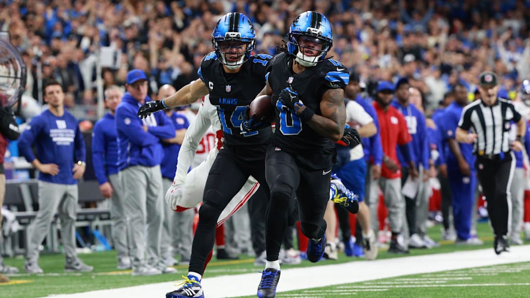 Jahmyr Gibbs scored three touchdowns in the Lions’ overtime win over the Giants. 