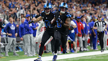 Jahmyr Gibbs scored three touchdowns in the Lions’ overtime win over the Giants. 