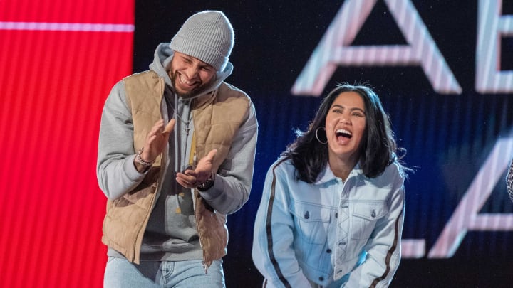 February 19, 2022: Golden State Warriors guard Stephen Curry and wife Ayesha Curry during the 2022 NBA All-Star Saturday Night at Rocket Mortgage Field House.