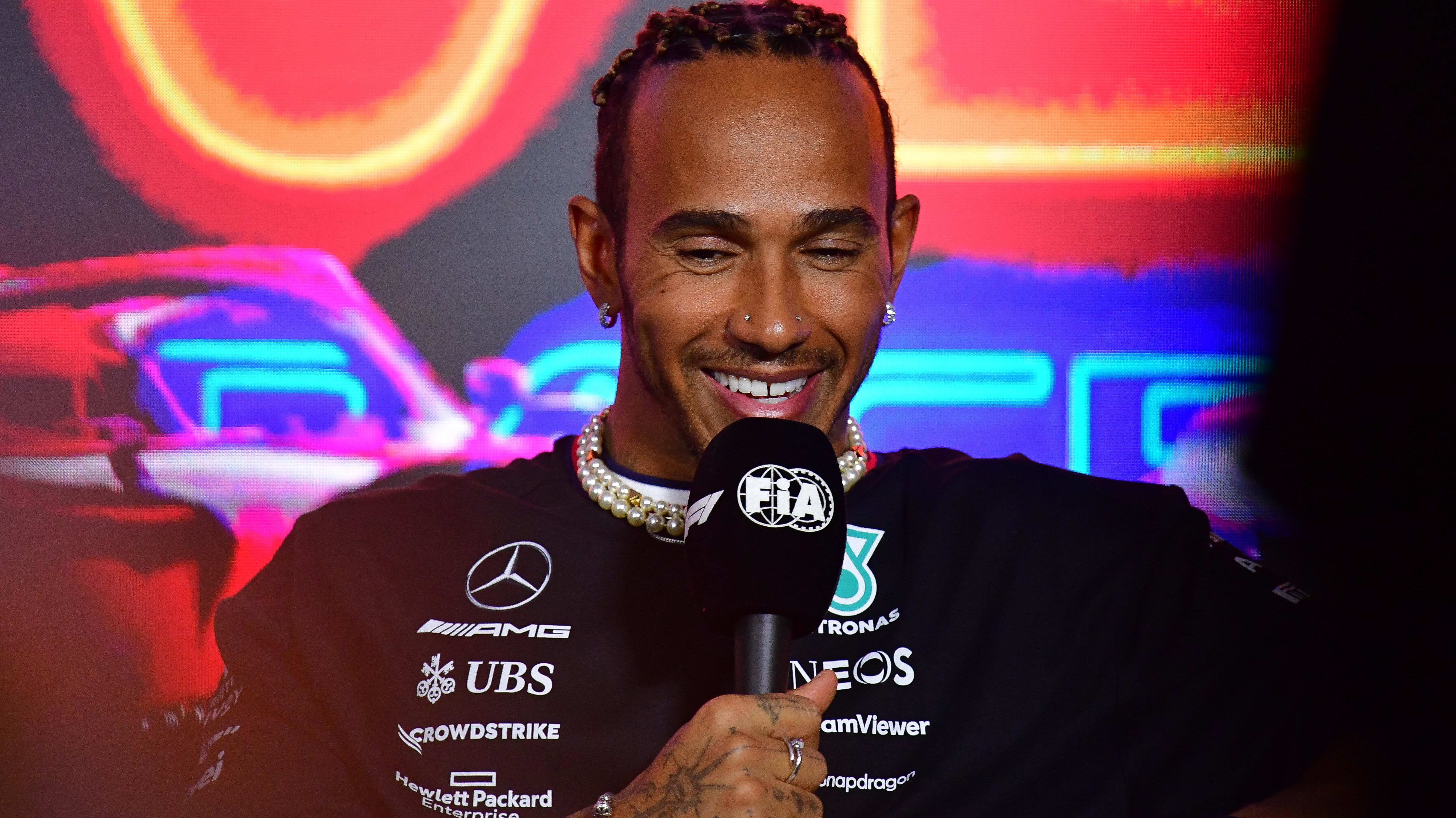 Nov 15, 2023; Las Vegas, Nevada, USA; Mercedes AMG Petronas driver Lewis Hamilton of Great Britain