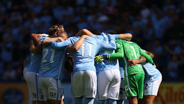 Coventry City FC players in a huddle before their game against Norwich City