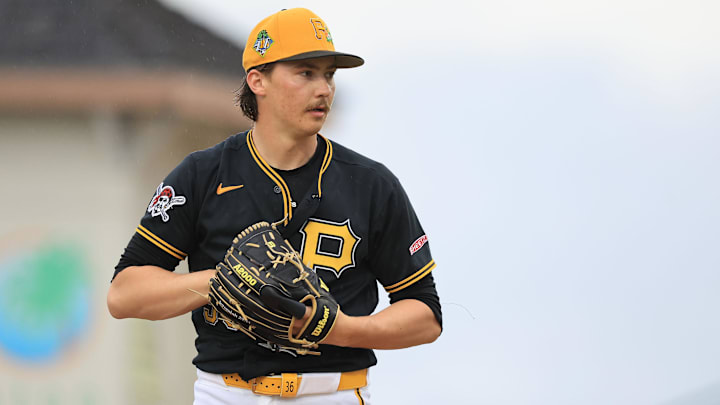 Mar 12, 2026; Bradenton, Florida, USA;   Pittsburgh Pirates starting pitcher Bubba Chandler (36) during the third inning against the Atlanta Braves at LECOM Park. Mandatory Credit: Kim Klement Neitzel-Imagn Images