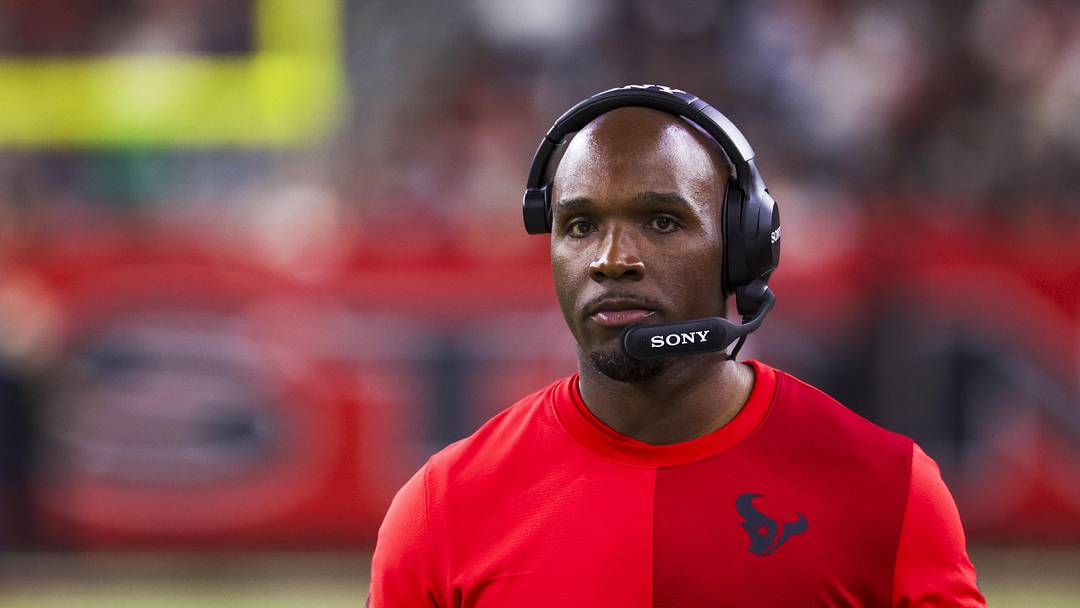 Dec 21, 2025; Houston, Texas, USA; Houston Texans head coach Demeco Ryans stands on the sidelines during the fourth quarter against the Las Vegas Raiders at NRG Stadium. Mandatory Credit: Thomas Shea-Imagn Images