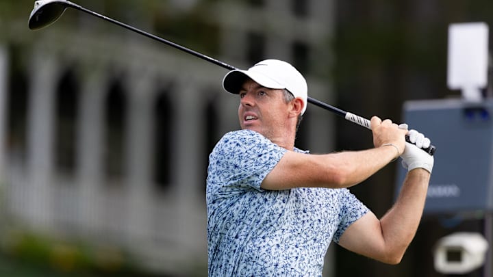 Rory McIlroy plays his shot from the 18th tee during the third round of the Travelers Championship. Rory McIlroy plays his shot from the 18th tee during the third round of the Travelers Championship.